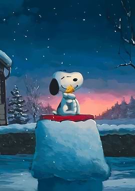 Snoopy and Woodstock Winter Scene
