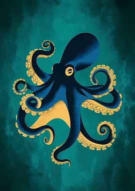 Blue and Yellow Octopus Illustration