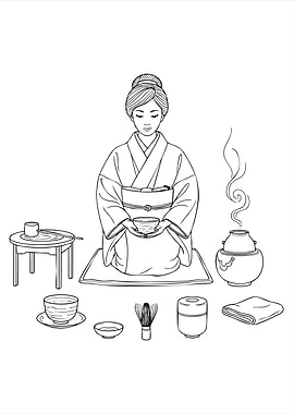 Japanese Tea Ceremony Line Art