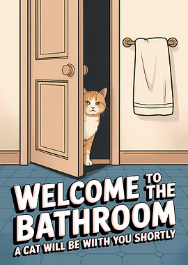 Welcome to the Bathroom Cat Poster