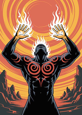 Man with Fire and Tribal Tattoos