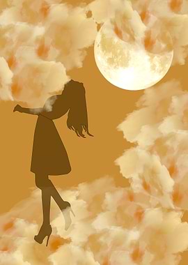 Silhouette Woman Moon Clouds