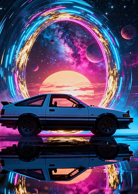 Retro Car in a Cosmic Setting