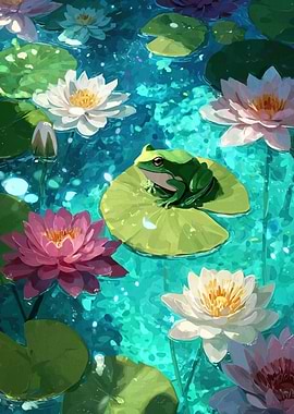 Frog on Lily Pad Pond