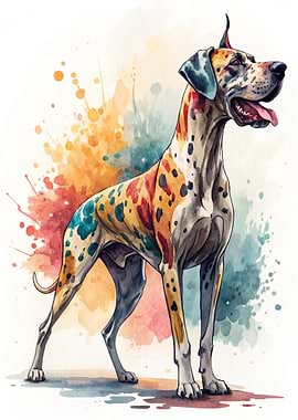Watercolor Great Dane Dog Portrait