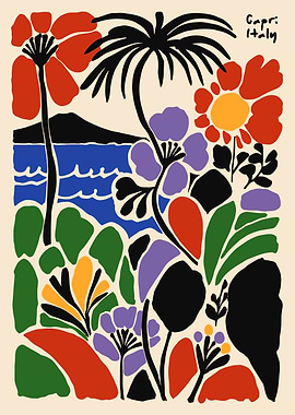 Capri Italy Floral Landscape Art