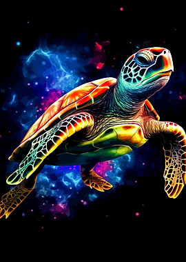 Colorful Sea Turtle in Space