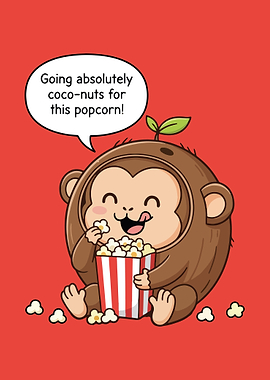 Cute Monkey Eating Popcorn Cartoon