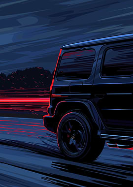 Black SUV at Night with Red Streaks