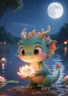 Cute Dragon Lotus Flower Night