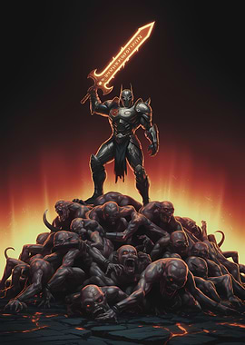 Armored Warrior with Fiery Sword