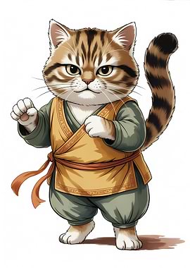 Cartoon Cat in Martial Arts Outfit