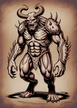 Muscular Horned Demon Illustration