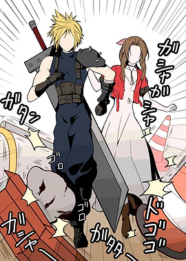 Cloud and Aerith Running