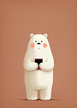 Bookish White Bear on Warm Tan – Minimal Illustration