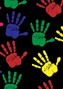 Colorful Handprints on Black Background