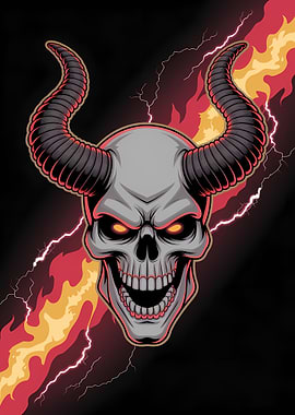 Horned Skull with Fire and Lightning