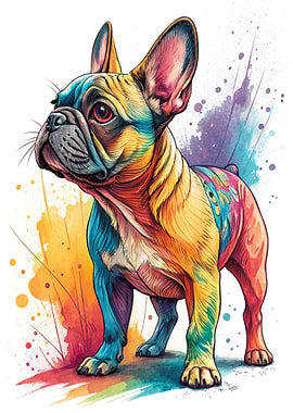 Colorful French Bulldog Watercolor Portrait
