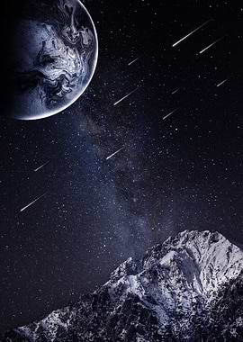 Snowy Mountain Under Starry Night Sky