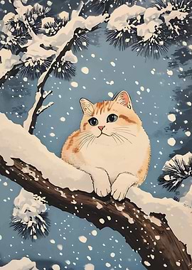 Cat in Winter Snow Scene