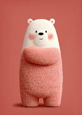 Blushing Coral Bear – Minimal Cute Illustration