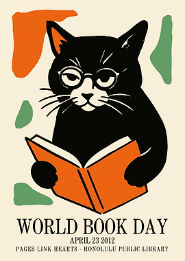 World Book Day Cat Reading Poster