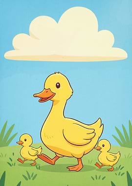 Duck and Ducklings Cartoon