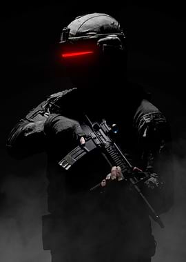 Futuristic Soldier with Assault Rifle