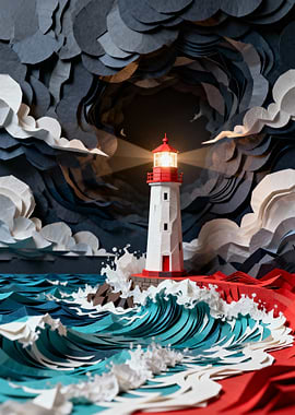 Lighthouse in Stormy Weather Paper Art