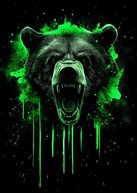 Angry Bear with Green Splatter