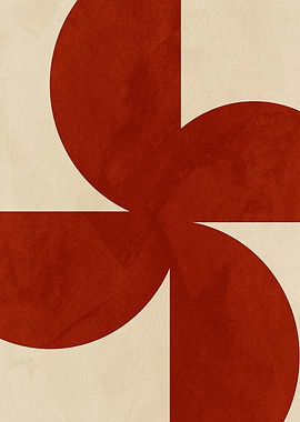 Geometric Red and Beige Abstract Art