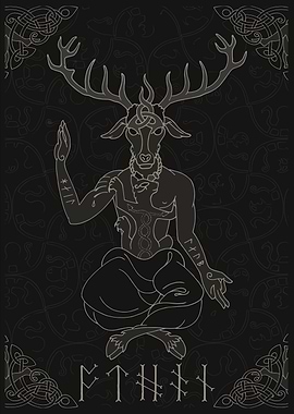 Cernunnos illustration with Celtic knotwork