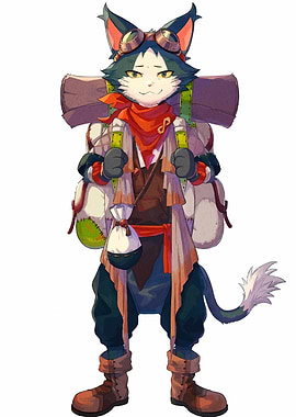 Anthropomorphic Cat Character with Backpack