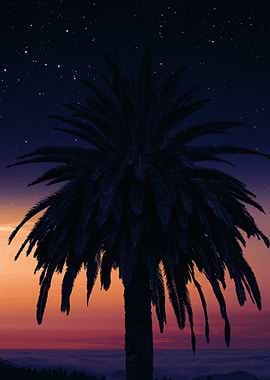 Palm Tree Silhouette at Night