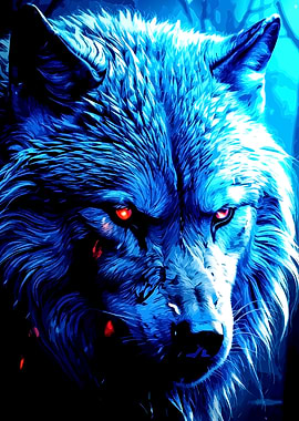 Blue Wolf with Red Eyes