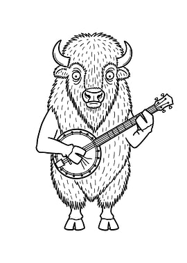 Cartoon Buffalo Playing Banjo Illustration