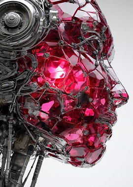 Cyborg Head Profile with Ruby Crystals