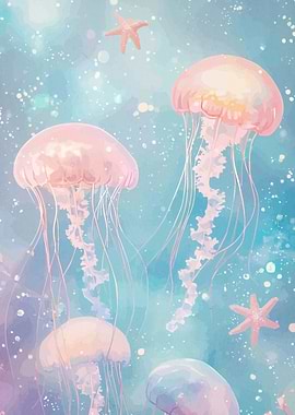 Pastel Jellyfish and Starfish