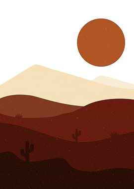Minimalist Desert Landscape with Sun