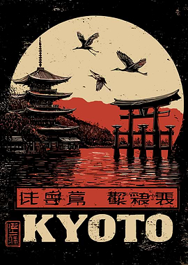 Kyoto Japan Vintage Style Travel Poster