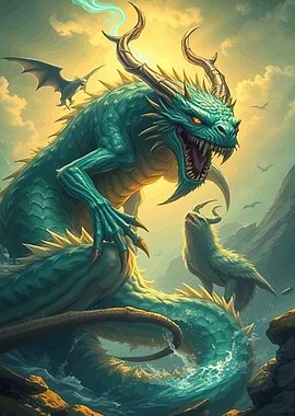 Majestic Teal Dragon Horned Companion