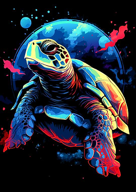 Colorful Sea Turtle Digital Art