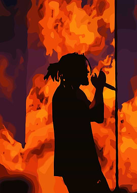 Silhouette Singer with Fiery Backdrop