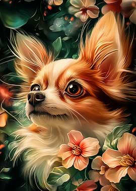 Chihuahua Portrait with Floral Background