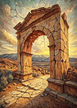 Ancient Stone Archway in Desert Landscape