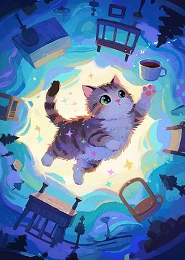 Whimsical Cat in Dreamscape