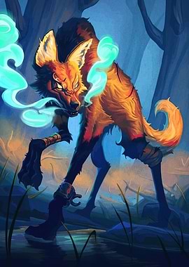Mystical Fox in Dark Forest