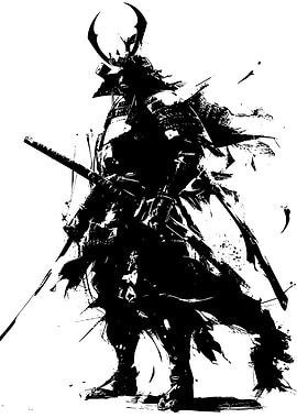 Black and White Samurai Warrior Illustration