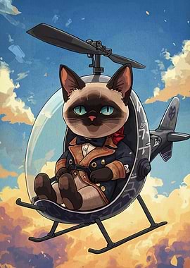 Cat Pilot in Helicopter
