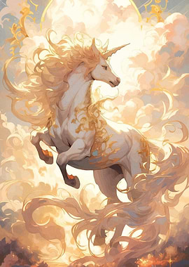 Golden Unicorn Cloudy Sky